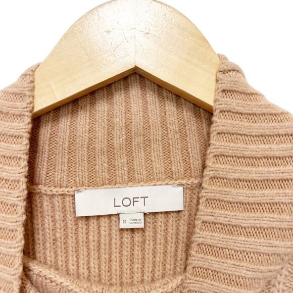 Loft Tan Knit Wool Blend Mock Neck Sweater Sz M - Picture 2 of 4